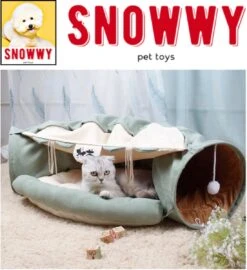 SNOWWY - Kattentunnel Met Kattenmand In één - Origineel En Uniek Design - Kattenhuis - Kattenhuis - Kat Kussen - Kattenbed - Matcha Groen -Honden Huis Winkel 1099x1200 5