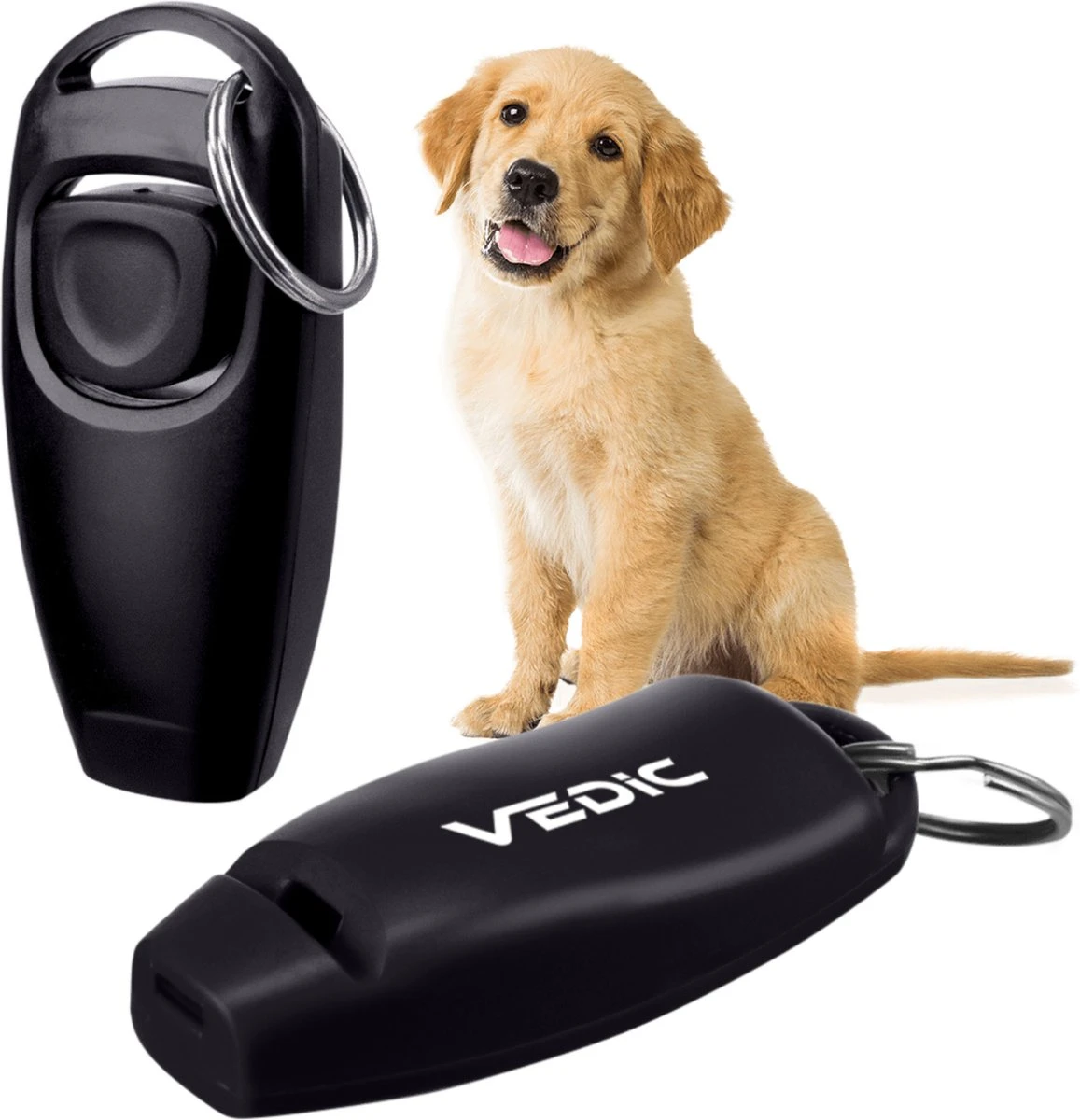 VEDIC® - Luxe Clicker Met Fluit - Clickertraining Voor Honden - Zwart - Bevestigingsring - Fluit - Hondentraining 1 VEDIC® - Luxe Clicker Met Fluit - Clickertraining Voor Honden - Zwart - Bevestigingsring - Fluit - Hondentraining