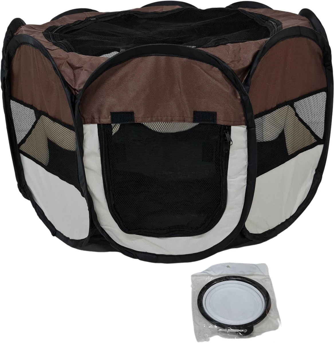 Dailyibed Opvouwbare Puppyren - Bruin - 115x115x58 Cm - Incl. Draagtas - Incl. Voederbak 4 Dailyibed Opvouwbare Puppyren - Bruin - 115x115x58 Cm - Incl. Draagtas - Incl. Voederbak - Afbeelding 4