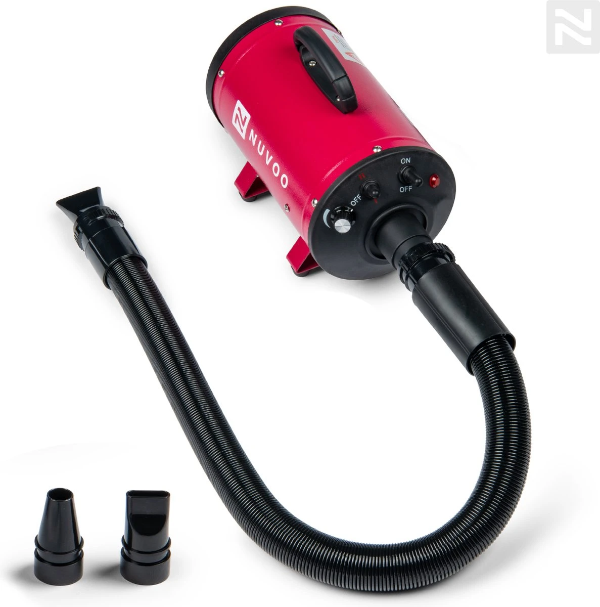 Nuvoo Professionele Hondenföhn / Waterblazer / Hondenborstel Met 3 Opzetstukken - Verstelbare Vermogen Tot 2200W - Warme / Koude Stand - Rood 1 Nuvoo Professionele Hondenföhn / Waterblazer / Hondenborstel Met 3 Opzetstukken - Verstelbare Vermogen Tot 2200W - Warme / Koude Stand - Rood