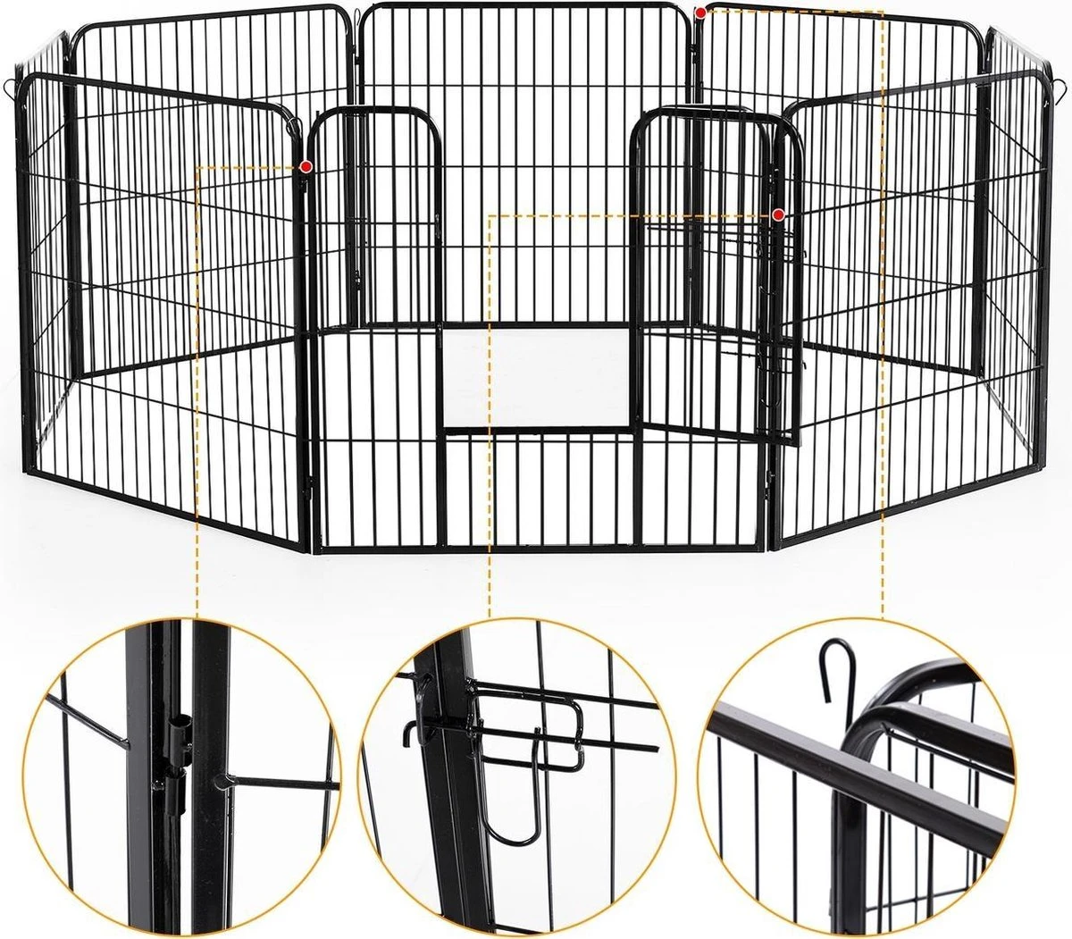 Merkloos Hondenren - Puppyren - Hondenkennel - 8 Kennelpanelen - Staal - 80 Cm Hoog - 640 Cm Omtrek - Uitbreidbaar 4 Merkloos Hondenren - Puppyren - Hondenkennel - 8 Kennelpanelen - Staal - 80 Cm Hoog - 640 Cm Omtrek - Uitbreidbaar - Afbeelding 4