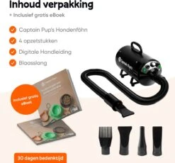 Captain Pup's Professionele Hondenföhn Met 4 Opzetstukken - Bijgeleverde Hondenborstel - Waterblazer Voor Honden - Zwart -Honden Huis Winkel 1200x1116