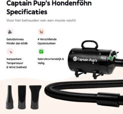Captain Pup's Professionele Hondenföhn Met 4 Opzetstukken - Bijgeleverde Hondenborstel - Waterblazer Voor Honden - Zwart -Honden Huis Winkel 1200x1117
