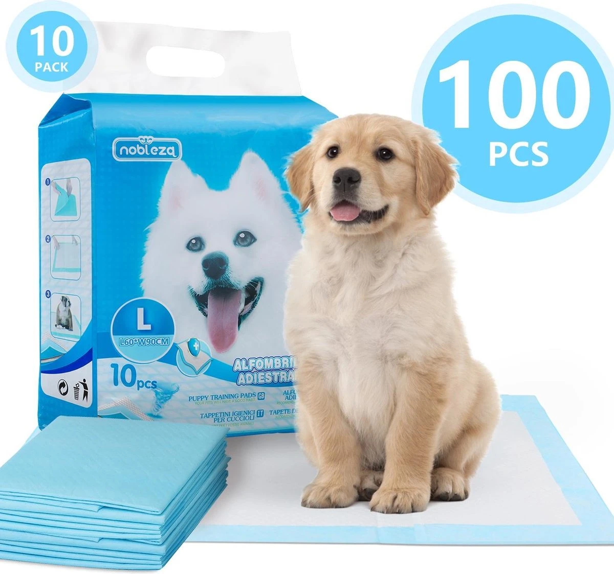 Nobleza 48LXB - Puppy Training Pads - 60 X 90 Cm - Zindelijkheidstraining - 100 Stuks 1 Nobleza 48LXB - Puppy Training Pads - 60 X 90 Cm - Zindelijkheidstraining - 100 Stuks