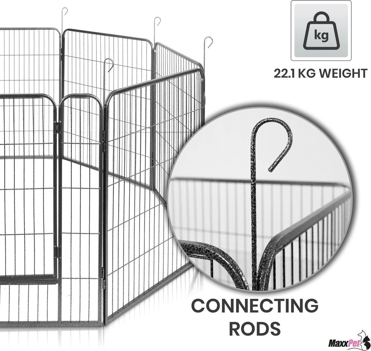 MaxxPet Puppyren - Hondenbench - Hondenren- Puppyren Met 8 Kennelpanelen - Staal -80 X 100 Cm Ø 210 Cm 9 MaxxPet Puppyren - Hondenbench - Hondenren- Puppyren Met 8 Kennelpanelen - Staal -80 X 100 Cm Ø 210 Cm - Afbeelding 9