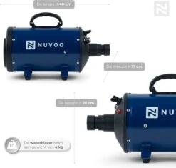 Nuvoo Professionele Hondenföhn / Waterblazer / Hondenborstel Met 3 Opzetstukken - Verstelbare Vermogen Tot 2200W - Warme / Koude Stand - Blauw -Honden Huis Winkel 1200x1140 1