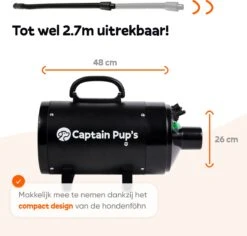 Captain Pup's Professionele Hondenföhn Met 4 Opzetstukken - Bijgeleverde Hondenborstel - Waterblazer Voor Honden - Zwart -Honden Huis Winkel 1200x1145