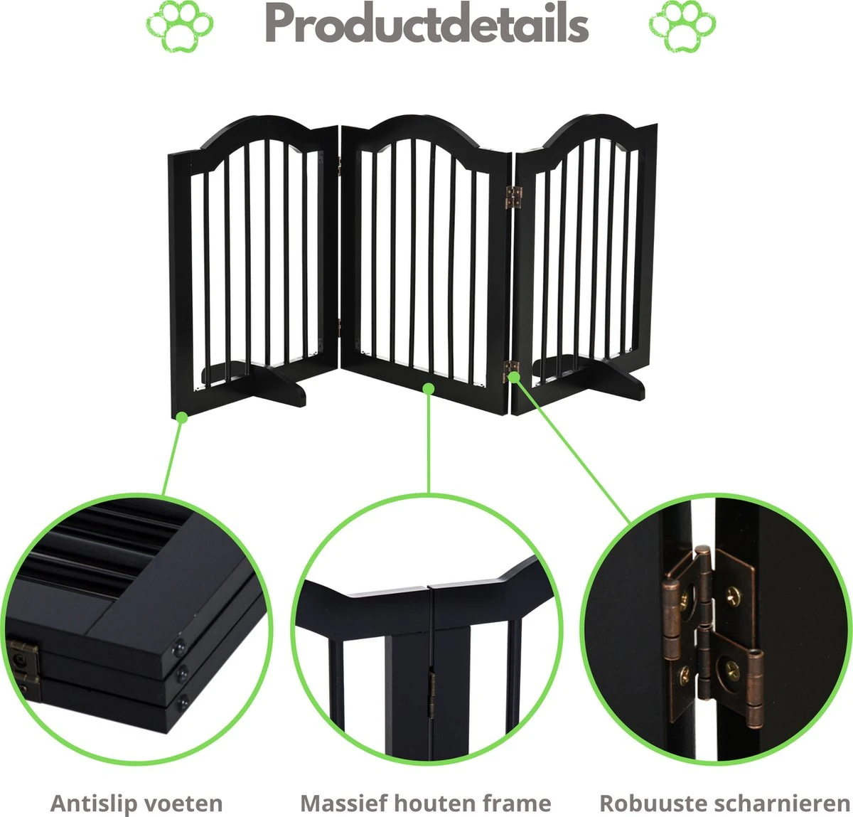 Paws & Claws - Hondenhek Deurhekje - Dog Barrier - 154,5 X 61 Cm - Opvouwbaar - Zwart 3 Paws & Claws - Hondenhek Deurhekje - Dog Barrier - 154,5 X 61 Cm - Opvouwbaar - Zwart - Afbeelding 3