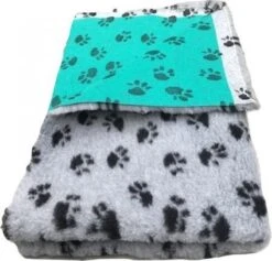 Vet Bed Grijs Met Voetprint Groene Rug 22mm 150x100 Cm -Honden Huis Winkel 1200x1150 6