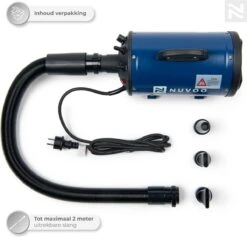 Nuvoo Professionele Hondenföhn / Waterblazer / Hondenborstel Met 3 Opzetstukken - Verstelbare Vermogen Tot 2200W - Warme / Koude Stand - Blauw -Honden Huis Winkel 1200x1153 1