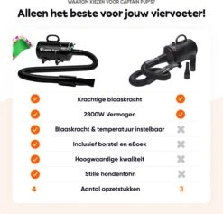 Captain Pup's Professionele Hondenföhn Met 4 Opzetstukken - Bijgeleverde Hondenborstel - Waterblazer Voor Honden - Zwart -Honden Huis Winkel 1200x1153