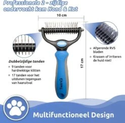 TwinQ Vachtverzorgingsset Hond/kat - Professionele 2-zijdige Ondervacht Kam - Klittenkam Voor Honden En Katten - Verwijderd Klitten En Voorkomt Haaruitval - Incl. Vlooienkam En Tandenborstel -Honden Huis Winkel 1200x1178