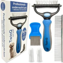 TwinQ Vachtverzorgingsset Hond/kat - Professionele 2-zijdige Ondervacht Kam - Klittenkam Voor Honden En Katten - Verwijderd Klitten En Voorkomt Haaruitval - Incl. Vlooienkam En Tandenborstel -Honden Huis Winkel 1200x1198