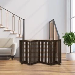 Relaxdays Veiligheidshekje Hout - 92 Cm Hoog - Kinderhek - Hondenhek - Inklapbaar - Bruin - 4 Panelen -Honden Huis Winkel 1200x1200 1116