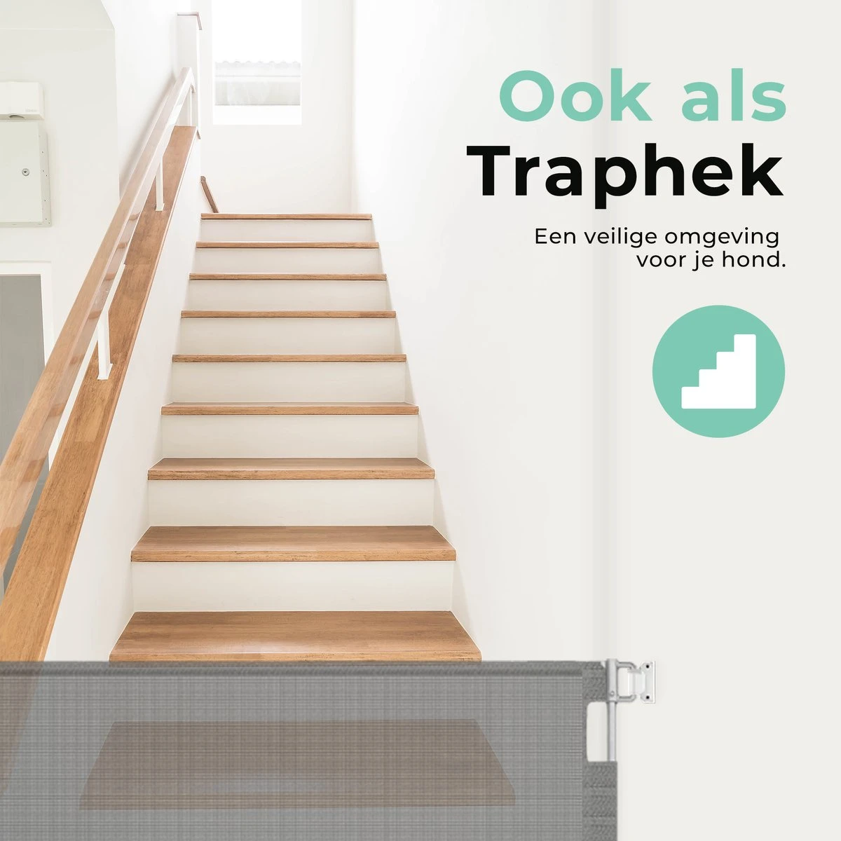 Château Animaux® - Tot 180cm Breed Traphekje Oprolbaar Hond - Stijlvolle Oplossing - Dieren Hek - Honden Hek 7 Château Animaux® - Tot 180cm Breed Traphekje Oprolbaar Hond - Stijlvolle Oplossing - Dieren Hek - Honden Hek - Afbeelding 7