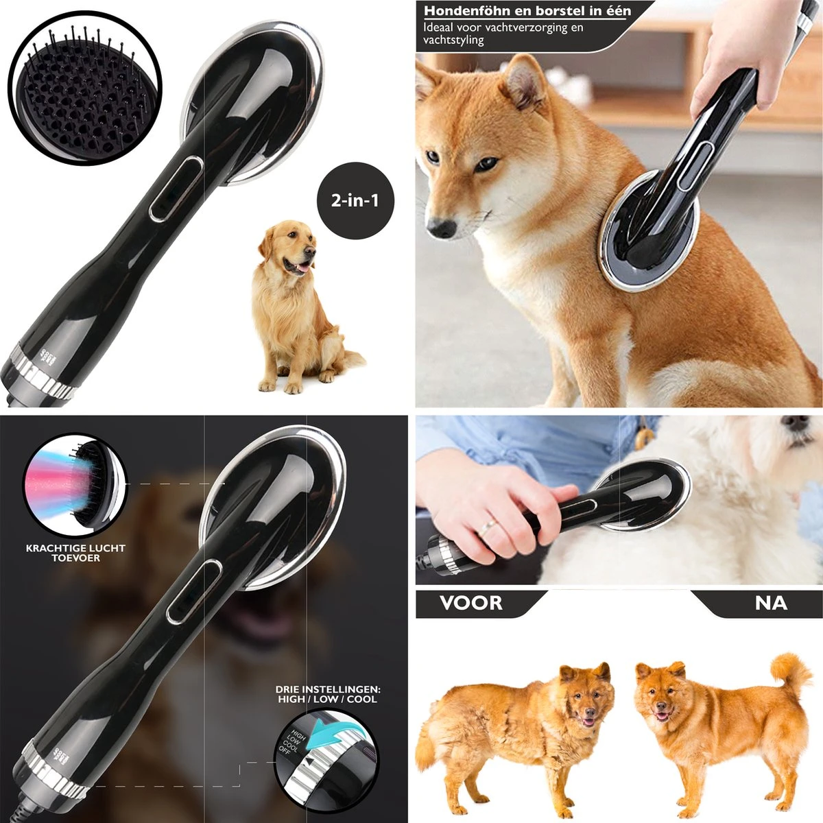 RoiPets® Hondenfohn 2 In 1 – 1000W - Honden Droger – Met Borstel - Waterblazer - Haar Verzorging - Honden Borstel Zwart - Honden/Katten/Dieren 3 RoiPets® Hondenfohn 2 In 1 – 1000W - Honden Droger – Met Borstel - Waterblazer - Haar Verzorging - Honden Borstel Zwart - Honden/Katten/Dieren - Afbeelding 3
