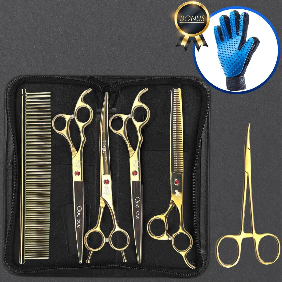 Scharenset Hond - 8-Delige Scharenset - Hondenschaar - Trimset - Trimschaar Voor Honden - Huisdier Knipset - Effileerschaar Hond - Goud 1 Scharenset Hond - 8-Delige Scharenset - Hondenschaar - Trimset - Trimschaar Voor Honden - Huisdier Knipset - Effileerschaar Hond - Goud