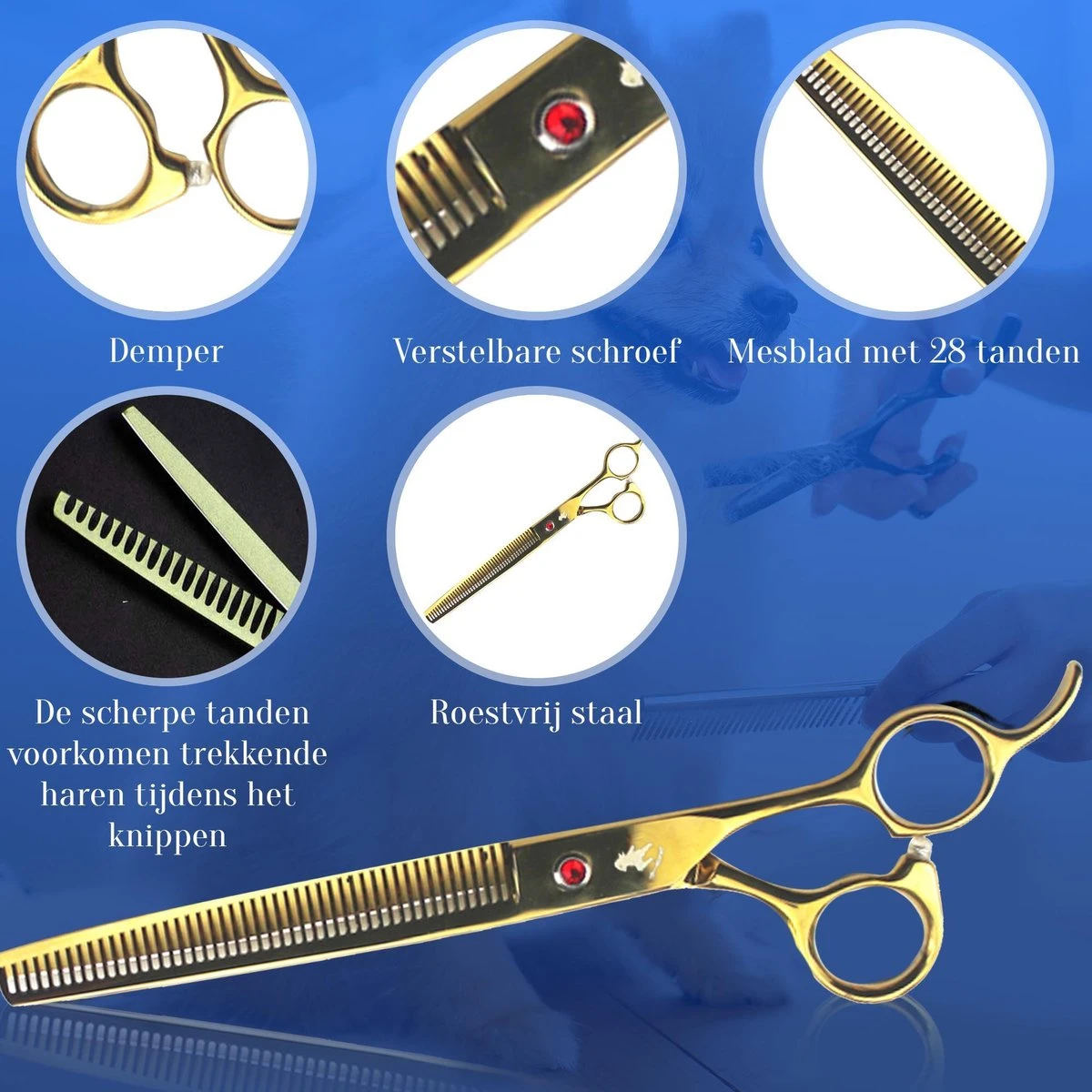 Scharenset Hond - 8-Delige Scharenset - Hondenschaar - Trimset - Trimschaar Voor Honden - Huisdier Knipset - Effileerschaar Hond - Goud 2 Scharenset Hond - 8-Delige Scharenset - Hondenschaar - Trimset - Trimschaar Voor Honden - Huisdier Knipset - Effileerschaar Hond - Goud - Afbeelding 2