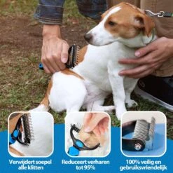 Hoogwaardige 2-Zijdige Hondenkam Hondenborstel Borstel Hond Klittenkam - Ondervacht Kam - Honden Borstel - Honden Kam - Hondenborstel Langharig - Hondenborstel Kortharig - Verwijdert Klitten - Voorkomt Verharing - Blauw - Woodoro -Honden Huis Winkel 1200x1200 456