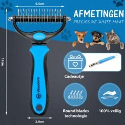 Hoogwaardige 2-Zijdige Hondenkam Hondenborstel Borstel Hond Klittenkam - Ondervacht Kam - Honden Borstel - Honden Kam - Hondenborstel Langharig - Hondenborstel Kortharig - Verwijdert Klitten - Voorkomt Verharing - Blauw - Woodoro -Honden Huis Winkel 1200x1200 458
