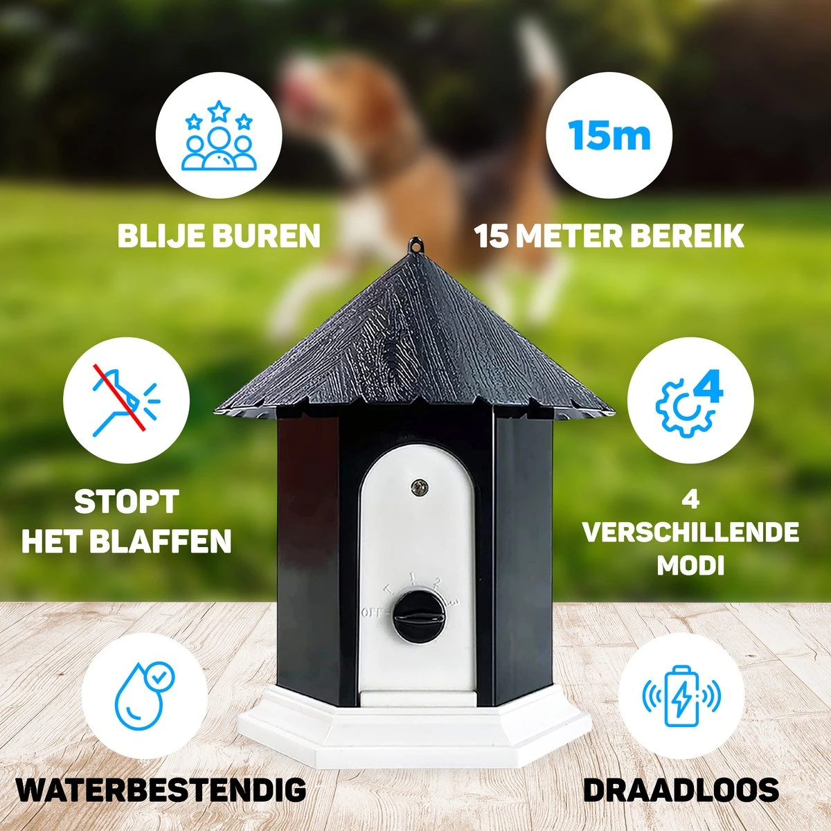 Vulpes Pets® Anti Blaf Apparaat Pro - Anti Blafband Voor Alle Honden - Luxe Hondentrainer - Diervriendelijk & Zonder Schok - Inclusief 9V Batterij - Waterbestendig - Ophangbaar - Instelbare Ultrasone Niveauregeling - 4 Standen 8 Vulpes Pets® Anti Blaf Apparaat Pro - Anti Blafband Voor Alle Honden - Luxe Hondentrainer - Diervriendelijk & Zonder Schok - Inclusief 9V Batterij - Waterbestendig - Ophangbaar - Instelbare Ultrasone Niveauregeling - 4 Standen - Afbeelding 8