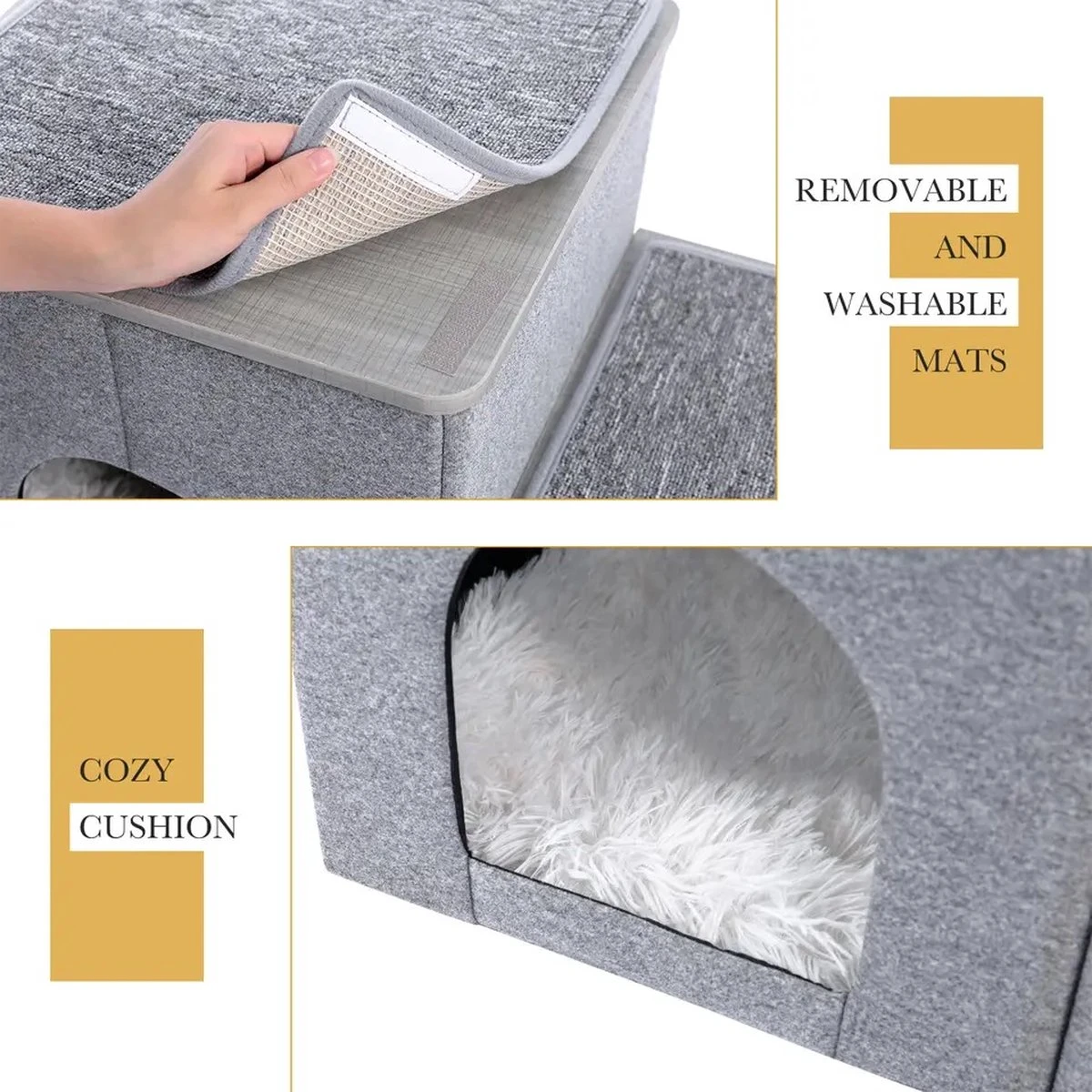 2-in-1 Hondenhuis & Hondentrap - Voor Binnen - Huisdieren Huisje - Hondenmand - Kattenmand - 67.5x40x37.5 Cm - Grijs 5 2-in-1 Hondenhuis & Hondentrap - Voor Binnen - Huisdieren Huisje - Hondenmand - Kattenmand - 67.5x40x37.5 Cm - Grijs - Afbeelding 5