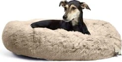 Pet Perfect Donut Hondenmand - 80cm - Fluffy Hondenkussen - Hondenbed - Créme/Bruin