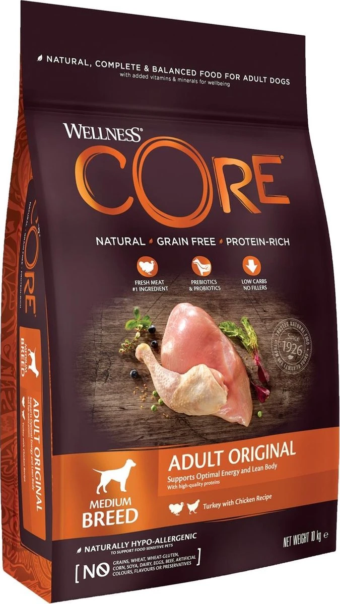 Wellness Core Grain Free Dog Original Kalkoen & Kip - Hondenvoer - 10 Kg 2 Wellness Core Grain Free Dog Original Kalkoen & Kip - Hondenvoer - 10 Kg - Afbeelding 2