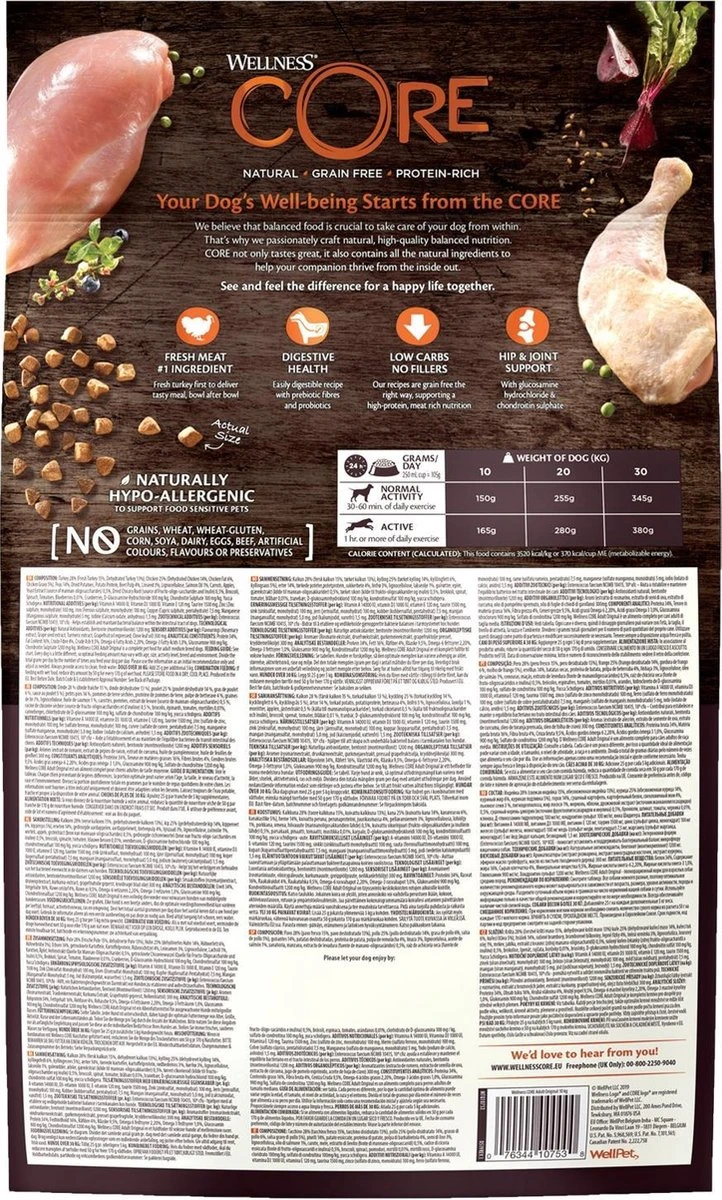 Wellness Core Grain Free Dog Original Kalkoen & Kip - Hondenvoer - 10 Kg 3 Wellness Core Grain Free Dog Original Kalkoen & Kip - Hondenvoer - 10 Kg - Afbeelding 3