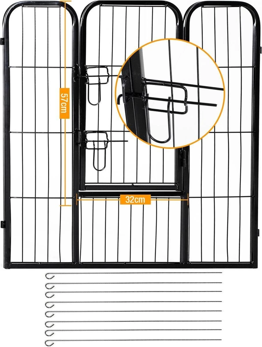 Merkloos Hondenren - Puppyren - Hondenkennel - 8 Kennelpanelen - Staal - 80 Cm Hoog - 640 Cm Omtrek - Uitbreidbaar 6 Merkloos Hondenren - Puppyren - Hondenkennel - 8 Kennelpanelen - Staal - 80 Cm Hoog - 640 Cm Omtrek - Uitbreidbaar - Afbeelding 6
