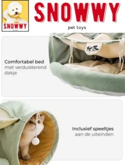 SNOWWY - Kattentunnel Met Kattenmand In één - Origineel En Uniek Design - Kattenhuis - Kattenhuis - Kat Kussen - Kattenbed - Matcha Groen -Honden Huis Winkel 910x1200