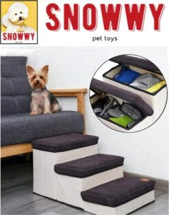 SNOWWY - Hondentrap Met Opslagruimte - Honden Loopplank Met Handige Opslagvakje - Hondenloopplanken - Inklapbaar - Huisdier Opstap - Hondentrapje - Grijs -Honden Huis Winkel 945x1200
