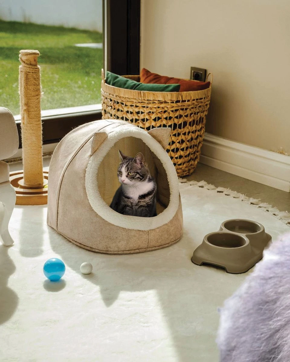 Merkloos Opvouwbaar Kattenhuis - En Hondennest – Cat House - Kattenhol - Cat Cave - Beige 2 Merkloos Opvouwbaar Kattenhuis - En Hondennest – Cat House - Kattenhol - Cat Cave - Beige - Afbeelding 2