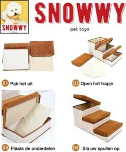 SNOWWY - Hondentrap Met Opslagruimte - Honden Loopplank Met Handige Opslagvakje - Hondenloopplanken - Inklapbaar - Huisdier Opstap - Hondentrapje - Bruin -Honden Huis Winkel 993x1200
